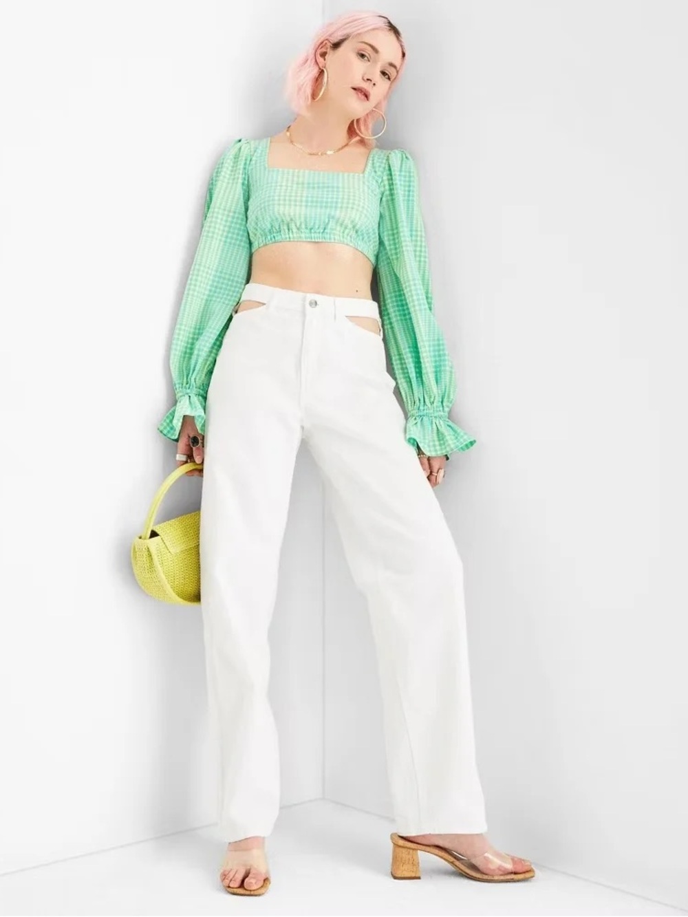 Future Collective white straight leg jeans with Cut Out Waist. Size 0.